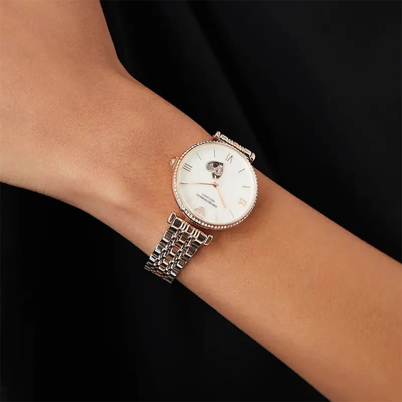 Emporio Armani Gianni T-Bar Automatic Open Heart Dial Ladies Watch- AR60049